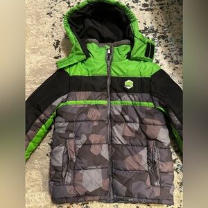 London Fog Green and Gray Puffer Jacket with Hood